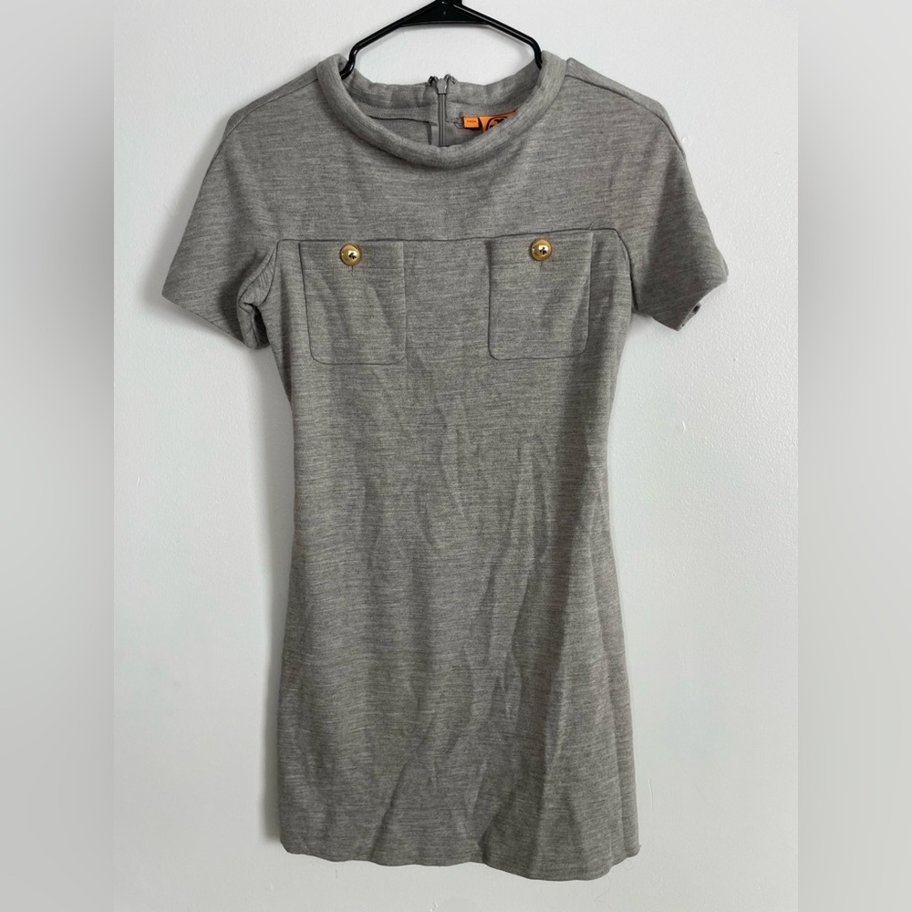 Tory Burch Gray wool Dress with Gold Accents size XS